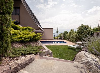 Garden with solar-heated saltwater pool, Villa Pernstich Caldaro